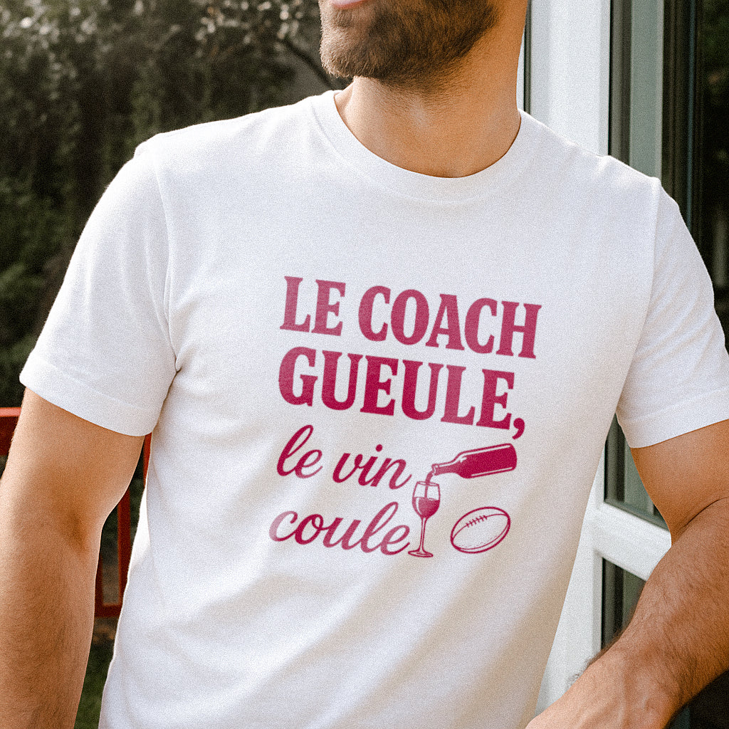 T-shirt Rugby Humour – Le Coach Gueule, le Vin Coule