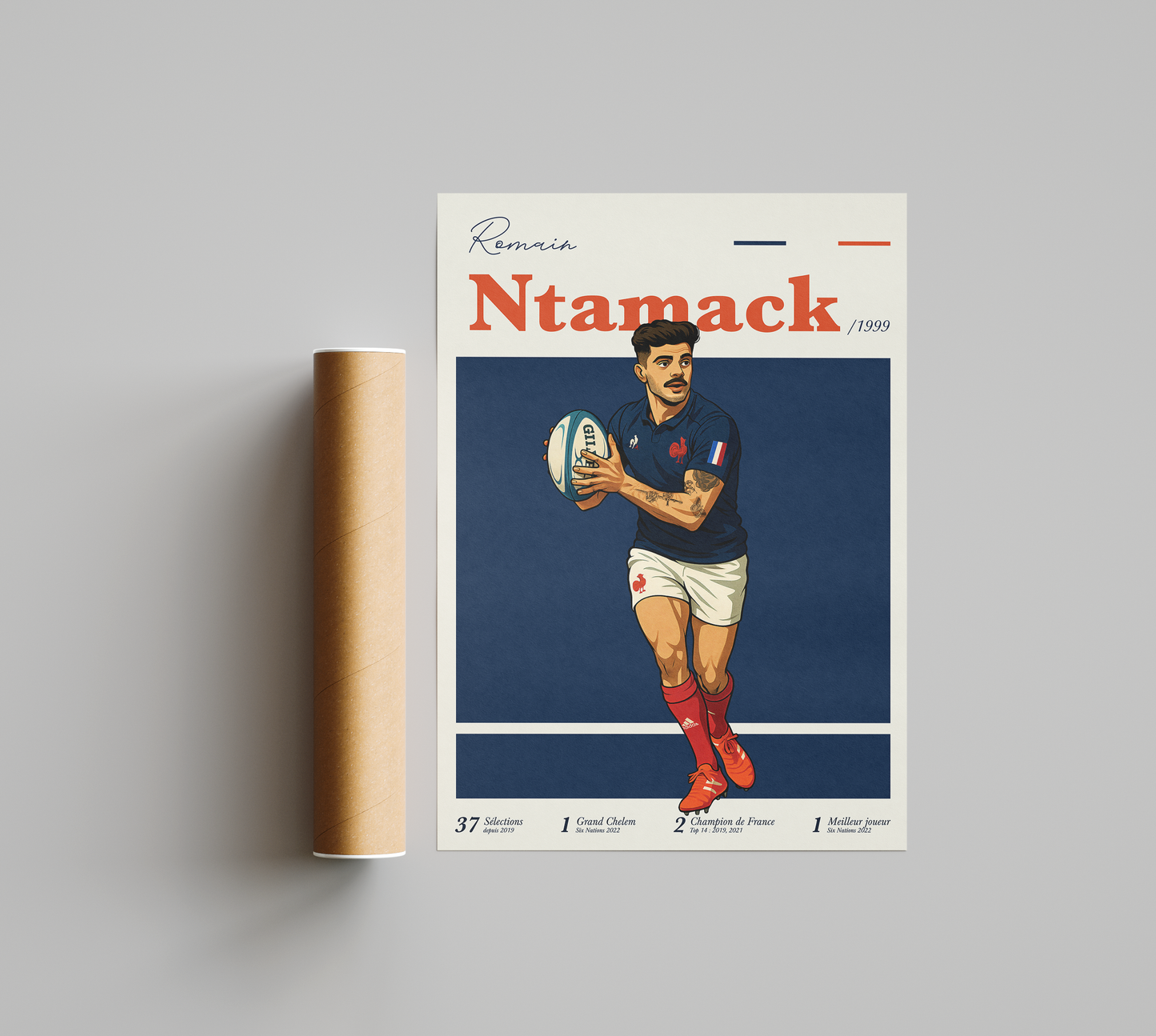 Affiche XV de France – Romain Ntamack-Garçon bien vêtu