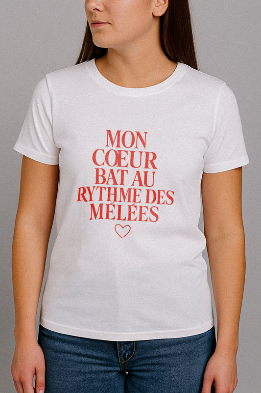 T-shirt Rugby Femme – Mon Cœur Bat au Rythme des Mêlées