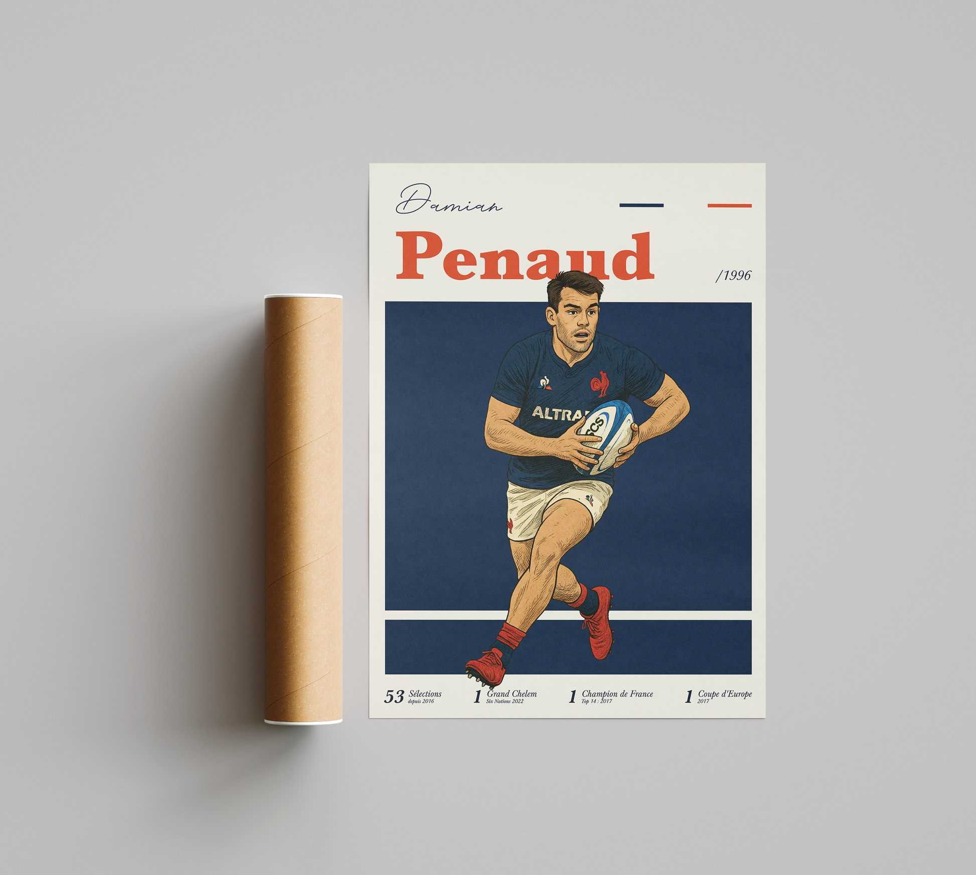 Affiche XV de France – Damian Penaud-Garçon bien vêtu