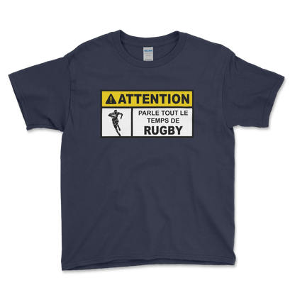 T-shirt Rugby Enfant Humour – Attention Rugby Addict-Garçon bien vêtu
