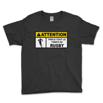 T-shirt Rugby Enfant Humour – Attention Rugby Addict-Garçon bien vêtu