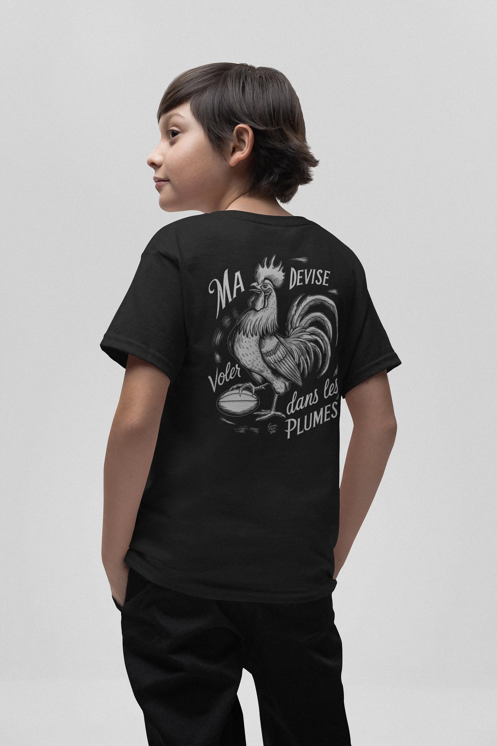 T-shirt Rugby Enfant Ma Devise: Voler dans les Plumes-Garçon bien vêtu